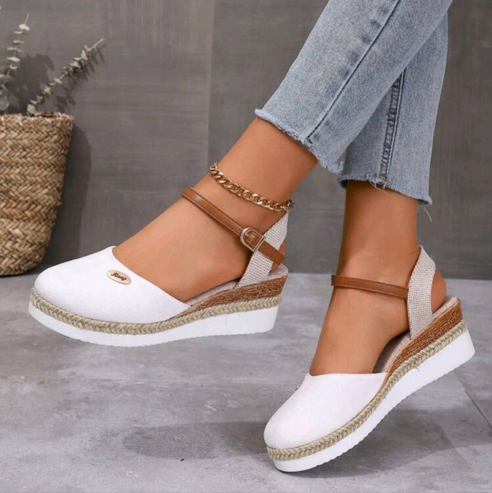 Color Block Wedge Heels Lightweight Braided  Hollow Out Peep Toe Sandals - Picture 5 of 6